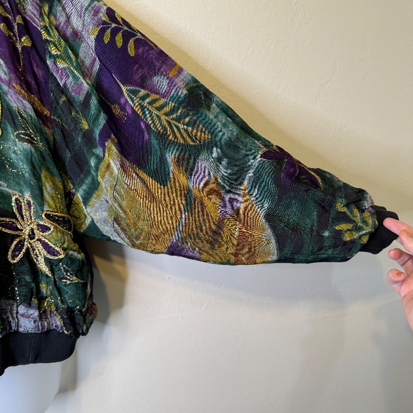 Jane Ashley | VTG Jewel Tone Fall Floral Puff Paint Bomber Oversized Coat Jacket - Picture 7 of 16